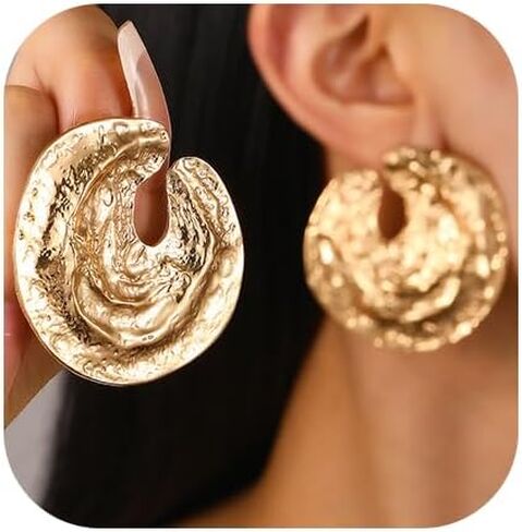 Chunky Statement Earrings for Women Exaggerated Big Gold Round Square Drop Dangle Earrings Minimalist Earrings Jewelry in Saudi Arabia