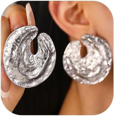 Chunky Statement Earrings for Women Exaggerated Big Gold Round Square Drop Dangle Earrings Minimalist Earrings Jewelry in Saudi Arabia