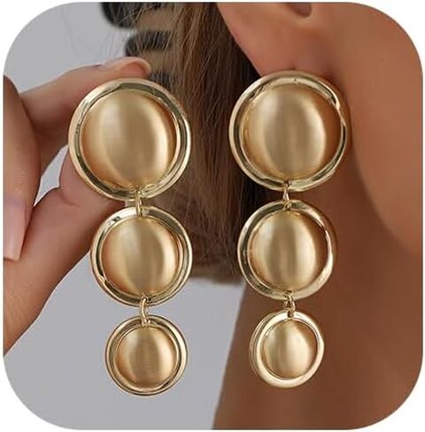 Chunky Statement Earrings for Women Exaggerated Big Gold Round Square Drop Dangle Earrings Minimalist Earrings Jewelry in Saudi Arabia