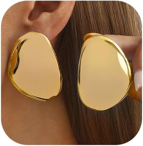 Chunky Statement Earrings for Women Exaggerated Big Gold Round Square Drop Dangle Earrings Minimalist Earrings Jewelry in Saudi Arabia