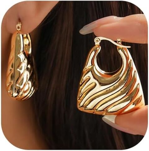 Chunky Statement Earrings for Women Exaggerated Big Gold Round Square Drop Dangle Earrings Minimalist Earrings Jewelry in Saudi Arabia