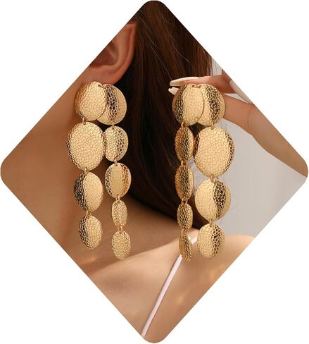 Chunky Statement Earrings for Women Exaggerated Big Gold Round Square Drop Dangle Earrings Minimalist Earrings Jewelry in Saudi Arabia