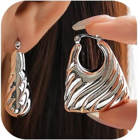 Chunky Statement Earrings for Women Exaggerated Big Gold Round Square Drop Dangle Earrings Minimalist Earrings Jewelry in Saudi Arabia