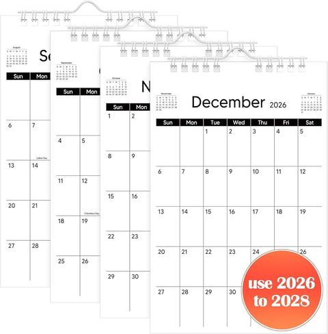 2026-2028 Small Wall Calendar 8.5x5.5", 24 Months Mini Notepad Little Wall Calendar for Desk School Office Bulletin Board Kitchen RVs Fridge or Home Organizing(Black,Classic) in Saudi Arabia