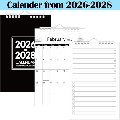 2026-2028 Small Wall Calendar 8.5x5.5", 24 Months Mini Notepad Little Wall Calendar for Desk School Office Bulletin Board Kitchen RVs Fridge or Home Organizing(Black,Classic) in Saudi Arabia