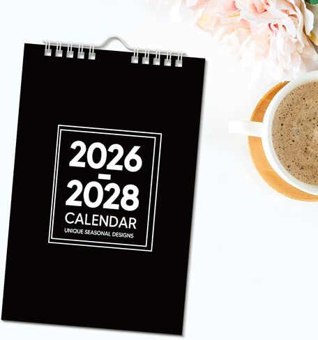 2026-2028 Small Wall Calendar 8.5x5.5", 24 Months Mini Notepad Little Wall Calendar for Desk School Office Bulletin Board Kitchen RVs Fridge or Home Organizing(Black,Classic) in Saudi Arabia