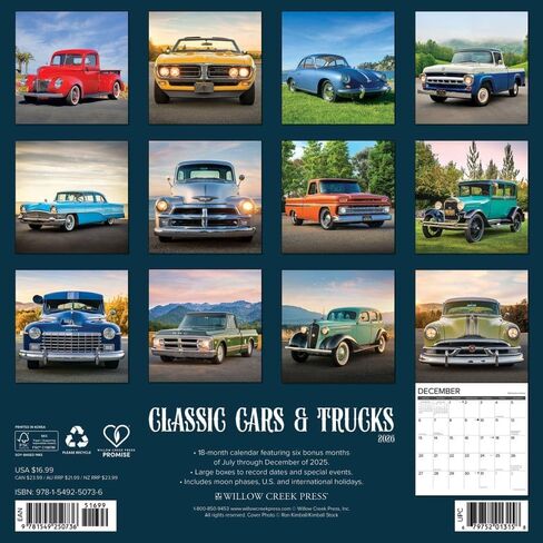 Willow Creek Press, Classic Cars and Trucks 2026 Wall Calendar, 12'' X 12'', 18-Month Calendar with Stapled Binding in Saudi Arabia