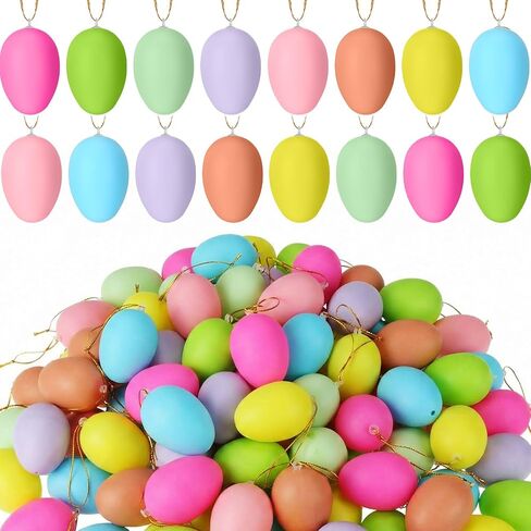 Hungdao 60 Pcs Multi Color Easter Egg Decorations Hanging Tree Ornaments Plastic Eggs Decor for Tree Kids Home Office Party Supplies Gifts Spring Decorations in Saudi Arabia