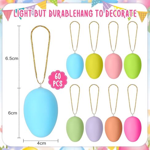 Hungdao 60 Pcs Multi Color Easter Egg Decorations Hanging Tree Ornaments Plastic Eggs Decor for Tree Kids Home Office Party Supplies Gifts Spring Decorations in Saudi Arabia