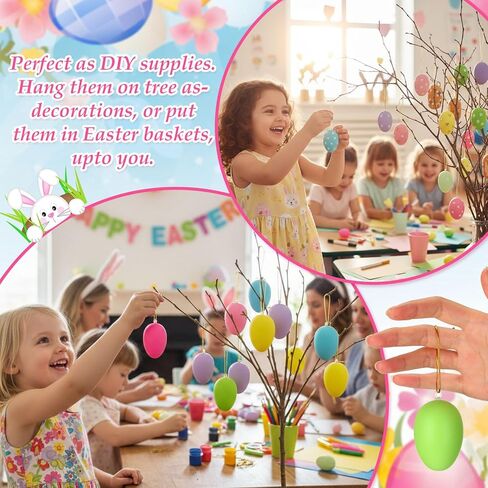 Hungdao 60 Pcs Multi Color Easter Egg Decorations Hanging Tree Ornaments Plastic Eggs Decor for Tree Kids Home Office Party Supplies Gifts Spring Decorations in Saudi Arabia