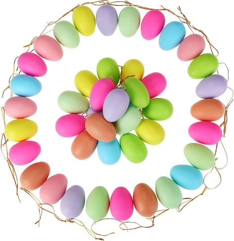 Hungdao 60 Pcs Multi Color Easter Egg Decorations Hanging Tree Ornaments Plastic Eggs Decor for Tree Kids Home Office Party Supplies Gifts Spring Decorations in Saudi Arabia