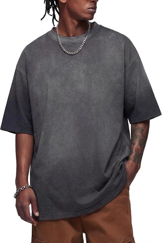 Vamtac Heavyweight T Shirts for Men Oversized Gradient Tshirt Wash Crewneck Short Sleeves Plain T Shirts Summer Cotton Tops in Saudi Arabia