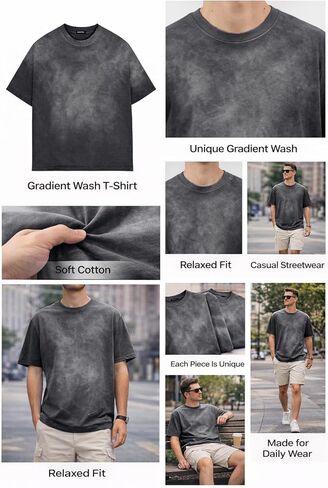 Vamtac Heavyweight T Shirts for Men Oversized Gradient Tshirt Wash Crewneck Short Sleeves Plain T Shirts Summer Cotton Tops in Saudi Arabia