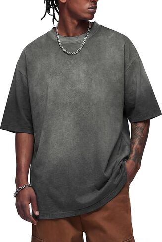 Vamtac Heavyweight T Shirts for Men Oversized Gradient Tshirt Wash Crewneck Short Sleeves Plain T Shirts Summer Cotton Tops in Saudi Arabia