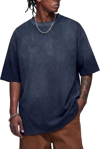 Vamtac Heavyweight T Shirts for Men Oversized Gradient Tshirt Wash Crewneck Short Sleeves Plain T Shirts Summer Cotton Tops in Saudi Arabia