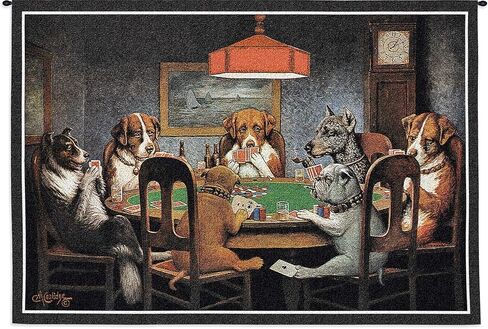 الكلاب تلعب البوكر بقلم كاسيوس مارسيلوس كوليدج | لوحة فنية جدارية منسوجة معلقة | لعبة كلاسيكية غريبة الأطوار غرفة الفن | 100% قطن مقاس الولايات المتحدة الأمريكية 54x38 in Kuwait
