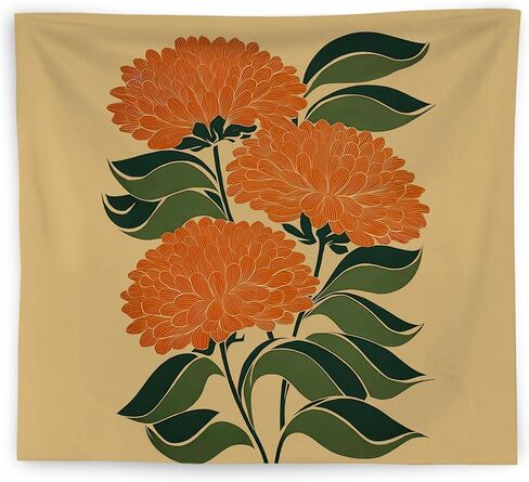 WNAGT Retro Boho Orange Floral Tapestry Wall Hanging, Mid Century Modern Decor, Abstract Art Deco Flower Botanical Wall Blanket Decor for Home Bedroom Living Room, 50x60 Inch in Kuwait