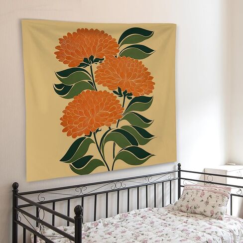 WNAGT Retro Boho Orange Floral Tapestry Wall Hanging, Mid Century Modern Decor, Abstract Art Deco Flower Botanical Wall Blanket Decor for Home Bedroom Living Room, 50x60 Inch in Kuwait