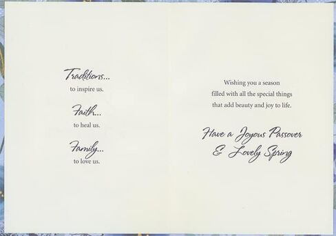 Designer Greetings Star Shaped Die Cut Window with Gold Giltter Border and Large Blue and Gold Flowers Passover Card in Kuwait