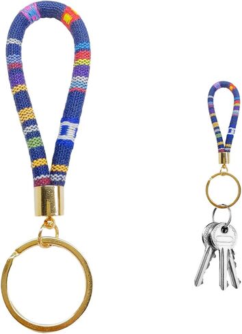 Bohemian Keychain, Handmade Boho Wristlet with Keyring, Hippie Woven Wrist Lanyard Cute Key Fob Holder for Women (Rainbow) in Saudi Arabia