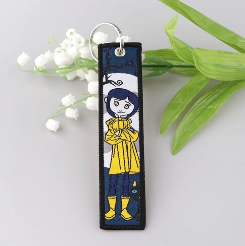 Pinstant Coraline Cartoon Movie Tim Burton Keychain Key Tag Chain Fob Ring in Kuwait