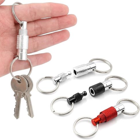 3 Pcs Quick Release Keychain, Detachable Aluminum Alloy Key Ring with 360° Rotation,Heavy Duty Dual Split Snap Lock Holder, Pull Apart Quick Disconnect Keychain for Car Keys (Silver, Black, Red) in Saudi Arabia