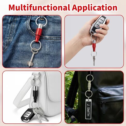 3 Pcs Quick Release Keychain, Detachable Aluminum Alloy Key Ring with 360° Rotation,Heavy Duty Dual Split Snap Lock Holder, Pull Apart Quick Disconnect Keychain for Car Keys (Silver, Black, Red) in Saudi Arabia
