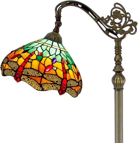 WERFACTORY Tiffany Floor Lamp Green Yellow Stained Glass Dragonfly Arch Lamp 12X18X64 Inch Gooseneck Adjustable Corner Standing Reading Light Decor Bedroom Living Room S009G Series in Saudi Arabia
