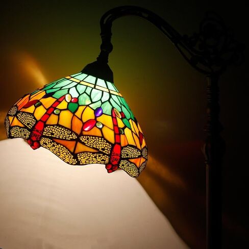 WERFACTORY Tiffany Floor Lamp Green Yellow Stained Glass Dragonfly Arch Lamp 12X18X64 Inch Gooseneck Adjustable Corner Standing Reading Light Decor Bedroom Living Room S009G Series in Saudi Arabia