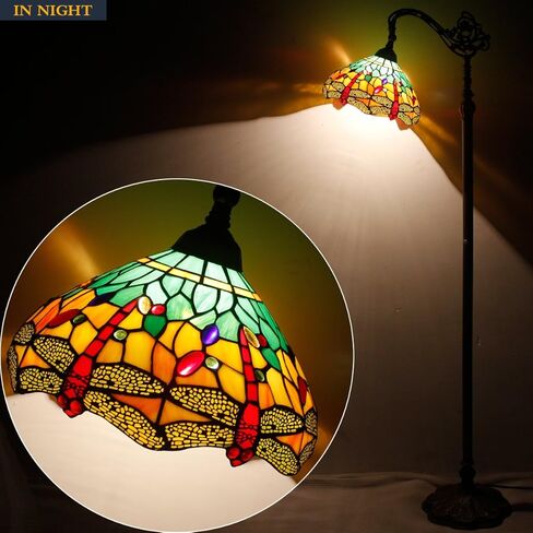 WERFACTORY Tiffany Floor Lamp Green Yellow Stained Glass Dragonfly Arch Lamp 12X18X64 Inch Gooseneck Adjustable Corner Standing Reading Light Decor Bedroom Living Room S009G Series in Saudi Arabia