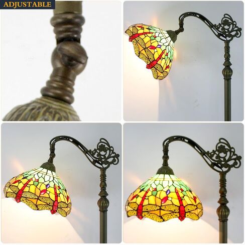 WERFACTORY Tiffany Floor Lamp Green Yellow Stained Glass Dragonfly Arch Lamp 12X18X64 Inch Gooseneck Adjustable Corner Standing Reading Light Decor Bedroom Living Room S009G Series in Saudi Arabia