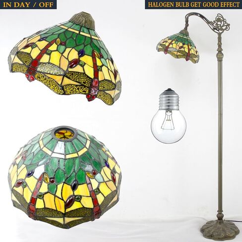 WERFACTORY Tiffany Floor Lamp Green Yellow Stained Glass Dragonfly Arch Lamp 12X18X64 Inch Gooseneck Adjustable Corner Standing Reading Light Decor Bedroom Living Room S009G Series in Saudi Arabia