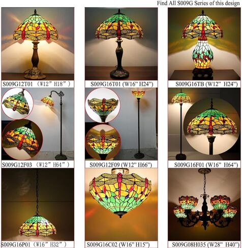 WERFACTORY Tiffany Floor Lamp Green Yellow Stained Glass Dragonfly Arch Lamp 12X18X64 Inch Gooseneck Adjustable Corner Standing Reading Light Decor Bedroom Living Room S009G Series in Saudi Arabia