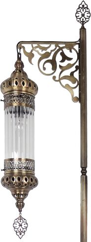 DEMMEX Turkish Moroccan Ottoman Era Style Antique Vintage Standing Floor Lamp, Antique Brass Metal Body, Shatterproof Pyrex Glass, 5.5 ft -165cm in Kuwait