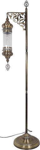 DEMMEX Turkish Moroccan Ottoman Era Style Antique Vintage Standing Floor Lamp, Antique Brass Metal Body, Shatterproof Pyrex Glass, 5.5 ft -165cm in Kuwait