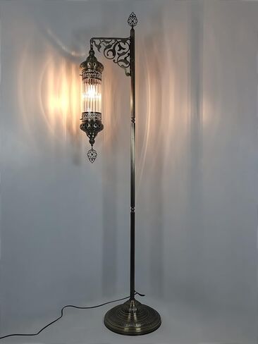 DEMMEX Turkish Moroccan Ottoman Era Style Antique Vintage Standing Floor Lamp, Antique Brass Metal Body, Shatterproof Pyrex Glass, 5.5 ft -165cm in Kuwait