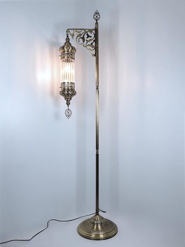 DEMMEX Turkish Moroccan Ottoman Era Style Antique Vintage Standing Floor Lamp, Antique Brass Metal Body, Shatterproof Pyrex Glass, 5.5 ft -165cm in Kuwait