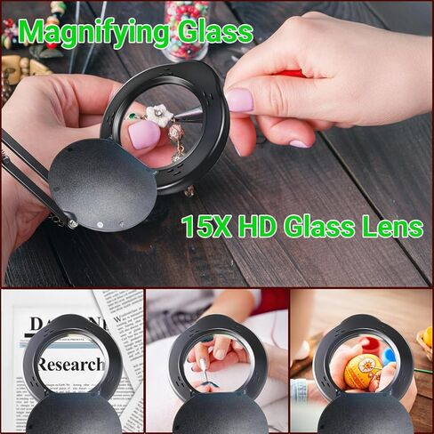 15X Magnifying Glass with Light and Clamp, 5 Color Modes 10 Levels Adjustable Brightness, 2-in-1 Desk Lamp with Clamp, Hands Free Magnifier with Dust Cover for Craft Hobby Reading Repair Close Works in Kuwait