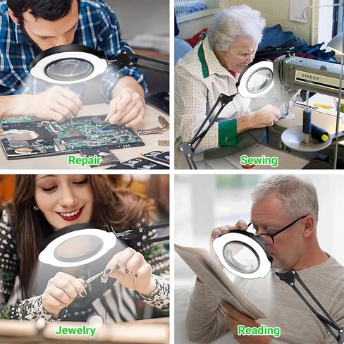 15X Magnifying Glass with Light and Clamp, 5 Color Modes 10 Levels Adjustable Brightness, 2-in-1 Desk Lamp with Clamp, Hands Free Magnifier with Dust Cover for Craft Hobby Reading Repair Close Works in Kuwait
