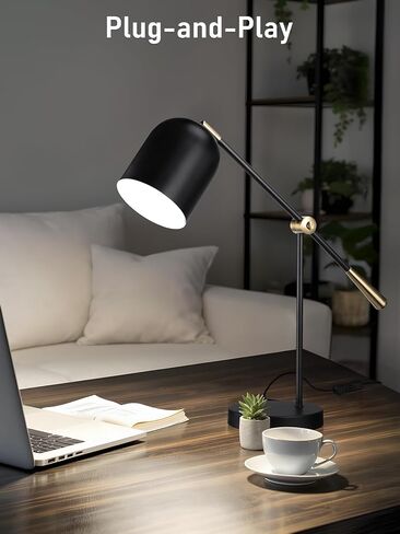 TORCHSTAR Adjustable Desk Lamp Aesthetic, AC 110-120V, Swing Arm Task Desk Lamp, Max 60W, E26 Base, Bulb Not Included, Metal Decor Desktop Lamp with On/Off Switch, for Work, Study, Home Office, Black in Saudi Arabia