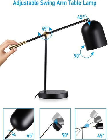 TORCHSTAR Adjustable Desk Lamp Aesthetic, AC 110-120V, Swing Arm Task Desk Lamp, Max 60W, E26 Base, Bulb Not Included, Metal Decor Desktop Lamp with On/Off Switch, for Work, Study, Home Office, Black in Saudi Arabia