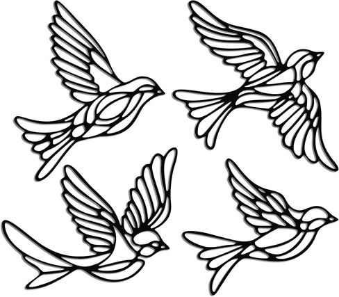 YATEASLU Bird Wall Art Set - Minimalist Metal Bird Decor for Indoor & Outdoor Spaces, Modern Wall Decor Sculpture, Minimalist Black Outdoor Wall Art for Home & Garden in Kuwait