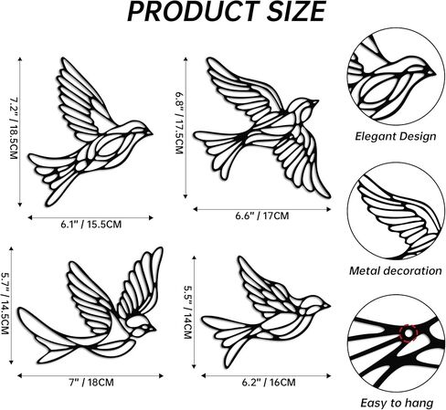 YATEASLU Bird Wall Art Set - Minimalist Metal Bird Decor for Indoor & Outdoor Spaces, Modern Wall Decor Sculpture, Minimalist Black Outdoor Wall Art for Home & Garden in Kuwait