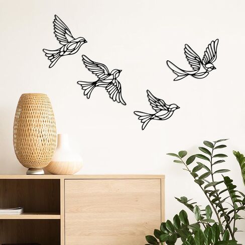 YATEASLU Bird Wall Art Set - Minimalist Metal Bird Decor for Indoor & Outdoor Spaces, Modern Wall Decor Sculpture, Minimalist Black Outdoor Wall Art for Home & Garden in Kuwait