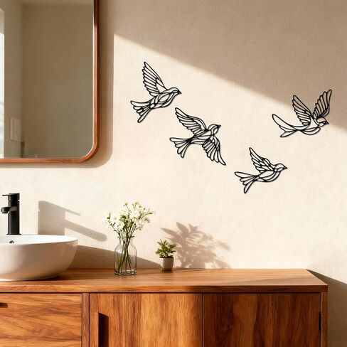 YATEASLU Bird Wall Art Set - Minimalist Metal Bird Decor for Indoor & Outdoor Spaces, Modern Wall Decor Sculpture, Minimalist Black Outdoor Wall Art for Home & Garden in Kuwait