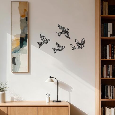YATEASLU Bird Wall Art Set - Minimalist Metal Bird Decor for Indoor & Outdoor Spaces, Modern Wall Decor Sculpture, Minimalist Black Outdoor Wall Art for Home & Garden in Kuwait