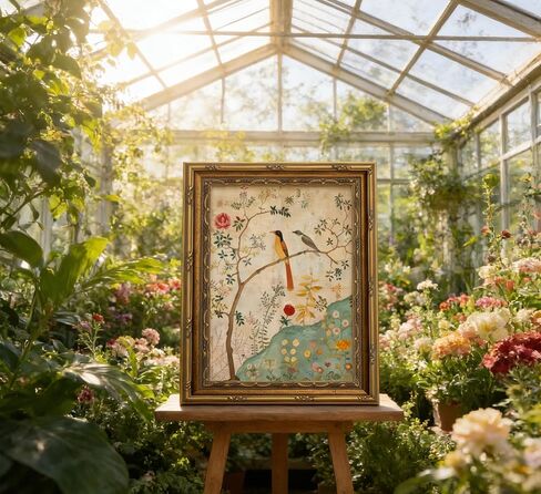 Gold Framed Vintage Plant Bird Canvas Wall Art Medieval Nature Aesthetic Flower Sparrow Painting Picture Wall Decor Colorful Birds And Flowers Poster Print Artwork for Bedroom Living Home Decoration in Saudi Arabia