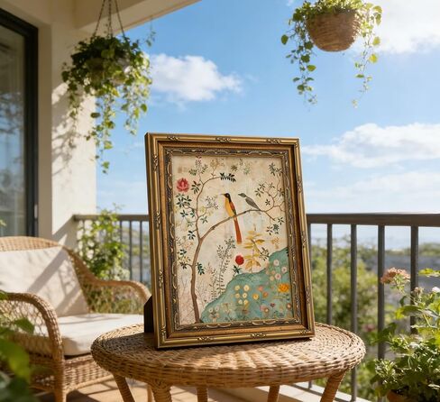 Gold Framed Vintage Plant Bird Canvas Wall Art Medieval Nature Aesthetic Flower Sparrow Painting Picture Wall Decor Colorful Birds And Flowers Poster Print Artwork for Bedroom Living Home Decoration in Saudi Arabia