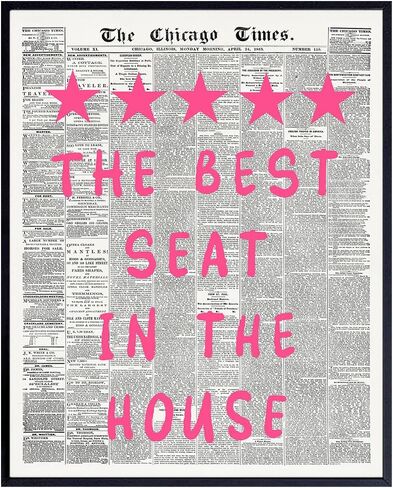 Preppy Humorous Bathroom Decor - Newspaper Wall Decor Restroom Signs - Pink Quirky Guest Bath Artwork - funny Bath Print - Eclectic Small Bathroom Wall Art for Women - Y2k Half Restroom Picture in Kuwait