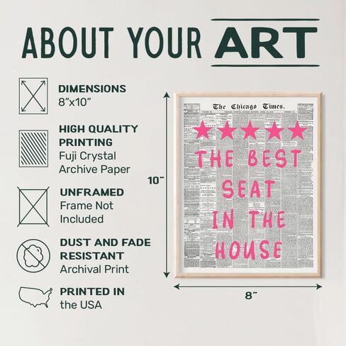 Preppy Humorous Bathroom Decor - Newspaper Wall Decor Restroom Signs - Pink Quirky Guest Bath Artwork - funny Bath Print - Eclectic Small Bathroom Wall Art for Women - Y2k Half Restroom Picture in Kuwait